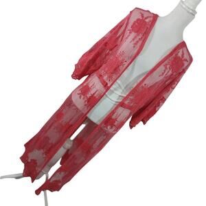 NWT! ANNA KACI! PERSIMMON ORANGE PINK NET LACE SEE THROUGH SWIM COVER UP! SZ OS